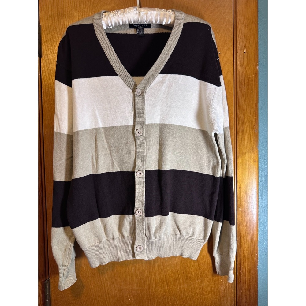 Marquis Signature‎ Mens Button Long Sleeve Cardigan Sweater M Black Gray White
